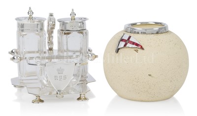 Lot 76 - A SILVER AND GLASS CRUET SET FOR THE ROYAL YACHT SQUADRON, 1909