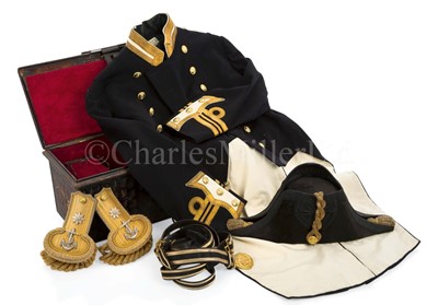 Lot 252 - A REGULATION UNIFORM COAT AND BICORN HAT FOR A LIEUTENANT COMMANDER, CIRCA 1938