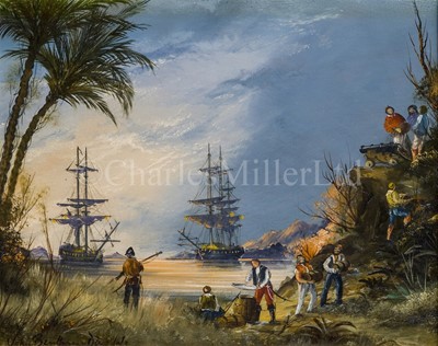 Lot 82 - JOHN BENTHAM DINSDALE (BRITISH, 1927-2008) - Pirate Bay, the surprise gun; Pirate’s Island, the prisoner
