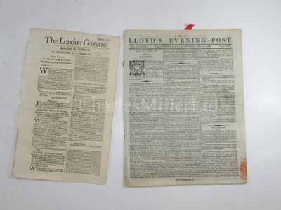 Lot 91 - HISTORICAL DIVING: THE LONDON GAZETTE, 1687 AND LLOYDS EVENING POST & BRITISH CHRONICLE, 1802