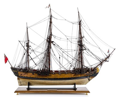 Lot 115 - A 1:48 SCALE 24-GUN 6TH-RATE WARSHIP OF THE 1741 ESTABLISHMENT, POSSIBLY BY A DOCKYARD APPRENTICE, CIRCA 1745