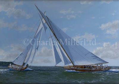 Lot 71 - JAMES MILLER (BRITISH, B. 1962) - The 19-metre racing yachts ‘Mariquita’ (1911) and ‘Tuiga’ (1909) racing off Cowes, 2010