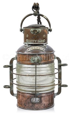 Lot 25 - A COPPER AND BRASS ANCHOR LAMP FROM THE CUTTY SARK, CIRCA 1900