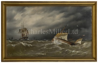 Lot 23 - HENRY EDWARD SPERNON TOZER (BRITISH, 1864–1955) - A Rye huffler coming up channel past Owers lightship