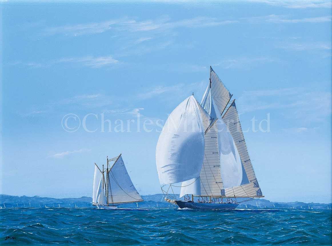 Lot 50 - δ JAMES MILLER (BRITISH, 1962-) - 'MARIQUITA' AND 'TUISA' ON THE SOLENT; 'ELEONORA' AND 'MARIETTE' IN THE WESTWARD CUP 2010