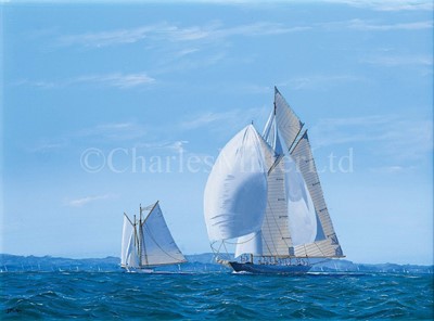 Lot 50 - δ JAMES MILLER (BRITISH, 1962-) - 'MARIQUITA' AND 'TUISA' ON THE SOLENT; 'ELEONORA' AND 'MARIETTE' IN THE WESTWARD CUP 2010
