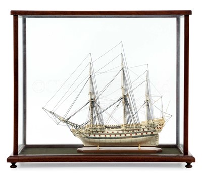 Lot 166 - AN EARLY 19TH CENTURY FRENCH BONE P.O.W. MODEL FOR A 74-GUN SHIP ‘DEFIANCE’