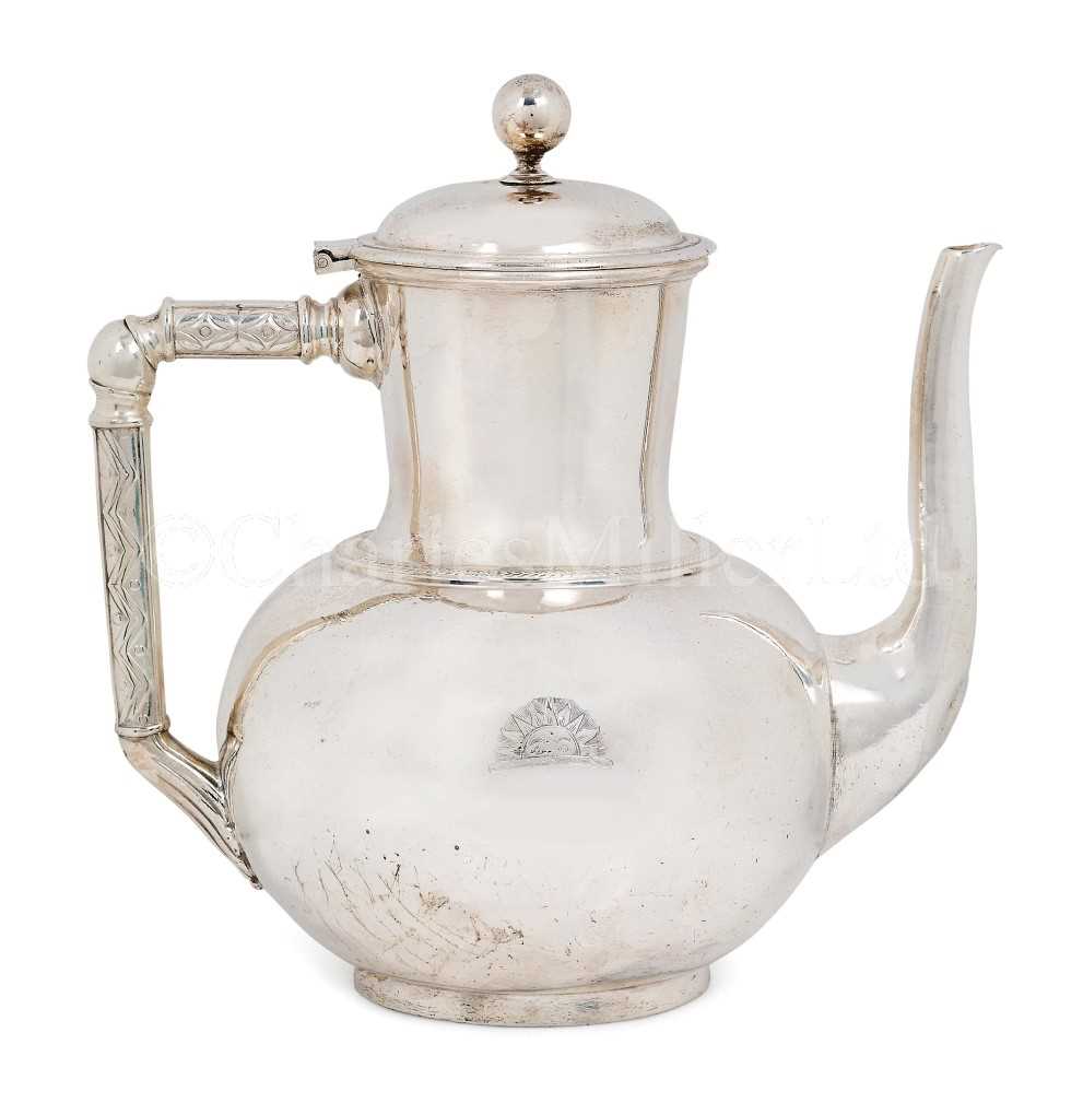 Lot 71 - A RARE COFFEE POT DESIGNED BY DR. CHRISTOPHER DRESSER FOR P&O, CIRCA 1870