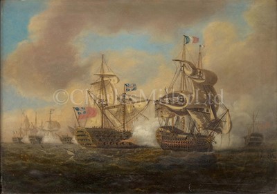 Lot 142 - ATTRIBUTED TO CHARLES MARTIN POWELL (BRITISH, 1775-1824) - TWO VIEWS OF THE BATTLE OF TRAFALGAR