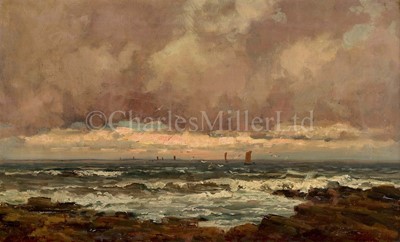 Lot 11 - JOHN FALCONAR SLATER (BRITISH, 1857-1937) - THE FISHING FLEET OFF THE NORTHUMBRIAN COAST