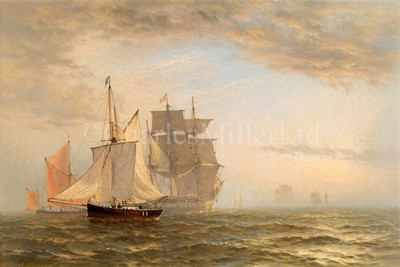 Lot 5 - HENRY THOMAS DAWSON (BRITISH, 1842-1918) - SUNSET - SHIPPING IN THE THAMES ESTUARY