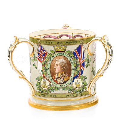 Lot 194 - A TRAFALGAR CENTENARY COPELAND SUBSCRIBER’S COPY LOVING CUP OR TYG, CIRCA 1905