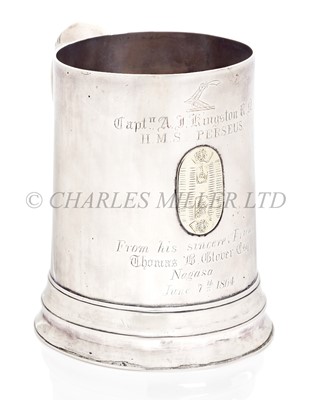 Lot 201 - A SILVER TANKARD PRESENTED TO CAPTAIN A.J. KINGSTON R.N., H.M.S. 'PERSEUS', NAGASAKI, 1864
