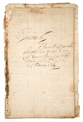 Lot 137 - A LOG FROM THE 1664 FOURTH-RATE GREENWICH, KEPT BY CAPTAIN CHARLES WAGER