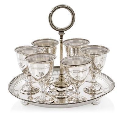 Lot 88 - A SET OF 1ST CLASS PLATE EGG CUPS FOR THE STATE LINE, CIRCA 1870