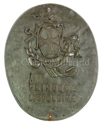 Lot 132 - A BRONZE NAME PLAQUE FOR THE BRAZILIAN OCEAN LINER PRINCESA LEOPOLDINA, 1962