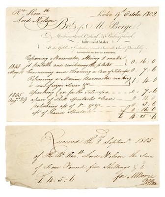 Lot 177 - A RARE AND HISTORICALLY INTERESTING ACCOUNT FROM MATTHEW BERGE FOR LORD NELSON, 1802