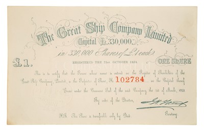 Lot 82 - A RARE GREAT EASTERN SHARE CERTIFICATE, CIRCA 1859