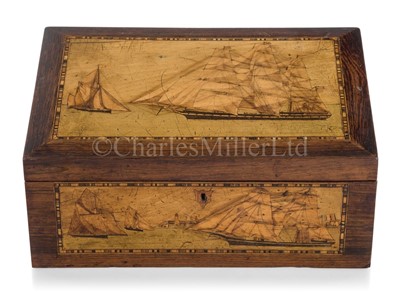 Lot 36 - A TRINITY HOUSE MARQUETRY INLAID WORK BOX, CIRCA 1870