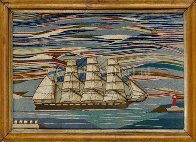 Lot 20 - A LARGE 19TH CENTURY SAILOR'S WOOLWORK PICTURE