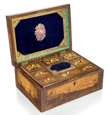 Lot 33 - A FINE TRINITY HOUSE MARQUETRY INLAID WORK BOX, CIRCA 1870