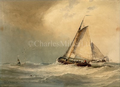 Lot 7 - ARTHUR WILDE PARSONS (BRITISH, 1854-1931) - DUTCH BARGES IN A BRISK SEA