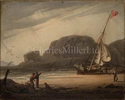 Lot 8 - ROBERT W. SALMON (BRITISH, 1775- 1851) - A BEACHED CUTTER ON THE DEVON COAST
