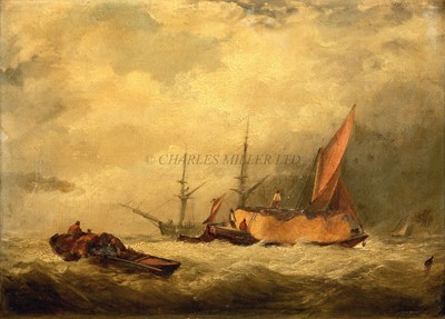 Lot 6 - ATTRIBUTED TO ALFRED HERBERT (BRITISH, CIRCA 1820-1861) - THE HAY BARGE IN THE THAMES ESTURY