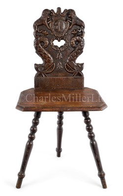 Lot 32 - AN OAK SOLID-SEAT THREE-LEGGED CHAIR, POSSIBLY DUTCH, MID-19TH CENTURY
