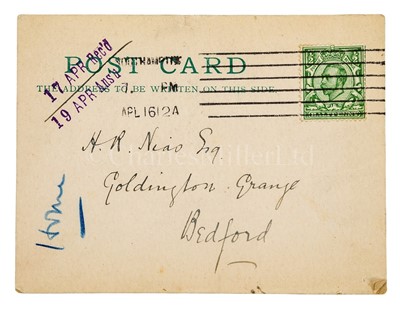 Lot 107 - A POSTCARD BELIEVED TO BE THE EARLIEST DISCUSSING THE TITANIC DISASTER, 1912