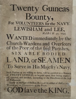 Lot 149 - A RARE NAVAL RECRUITING BROADSIDE, 1795