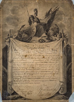 Lot 188 - A LLOYD'S PATRIOTIC FUND HURT TICKET FOR TRAFALGAR