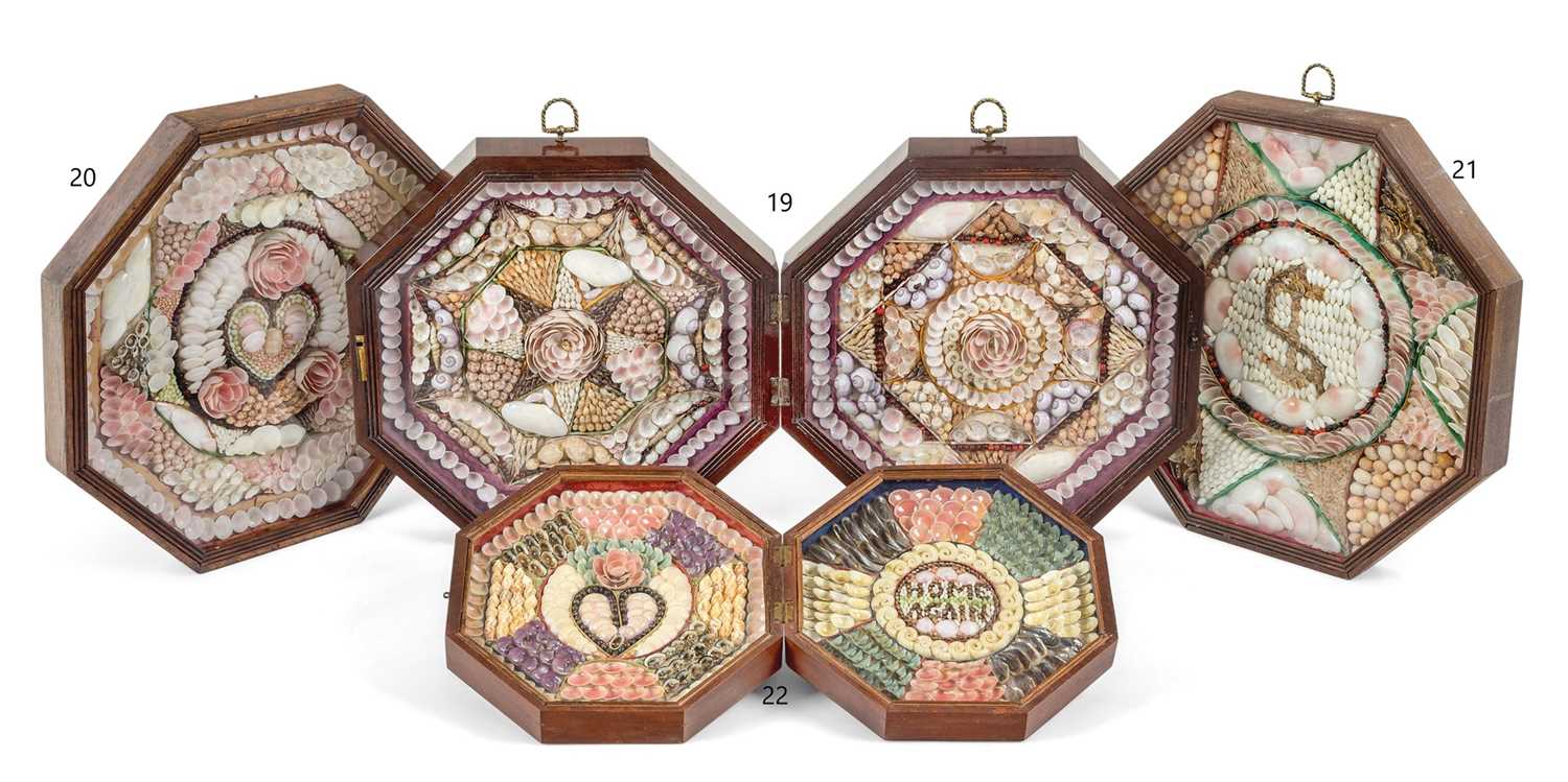 Lot 19 - A FINELY CASED BERMUDAN SHELLWORK SAILOR'S VALENTINE, MID 19TH CENTURY