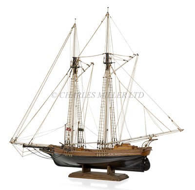 Lot 5 - A WELL-RIGGED MODEL OF A 19TH CENTURY TWIN-MASTED TRADING SCHOONER