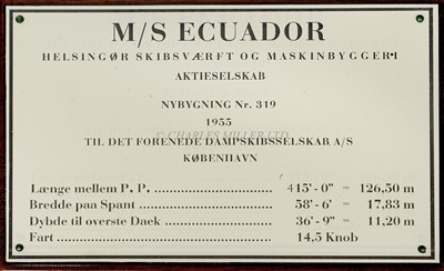 Lot 98 - A BUILDER'S MODEL FOR M.S. ECUADOR BUILT BY HELSINGOR VAERFT, ELSINORE FOR DET FORENEDE, 1955