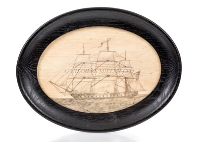 Lot 158 - Ø A FINELY WORKED SCRIMSHAW DECORATED PAN BONE SECTION, CIRCA  1850