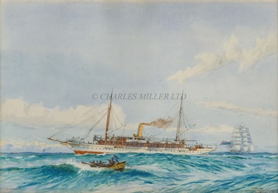 Lot 182 - F. L. BLANCHARD (BRITISH, 20TH CENTURY) - H. M. S. Y. 'Ivy'/bombarded German Cameroon, November 4th 1914
