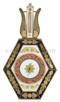 Lot 234 - A FRENCH EMPIRE VERRE ÉGLOMISÉ BAROMETER AND THERMOMETER, EARLY 19TH CENTURY