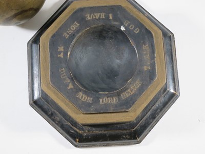 Lot 144 - A 1905 TRAFALGAR CENTENARY CANNON BALL AND STAND COMMEMORATING H.M.S. VICTORY'S BATTLES
