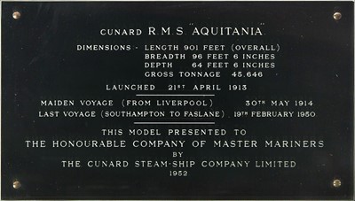 Lot 73 - A FINE BUILDER'S MODEL FOR THE R.M.S. 'AQUITANIA', CONSTRUCTED BY JOHN BROWN & CO., CLYDEBANK FOR CUNARD, 1914