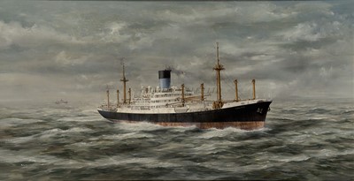 Lot 68 - δ ROBERT G. LLOYD (BRITISH, B. 1969) - ALFRED HOLT'S BLUE FUNNEL LINE 'CYCLOPS' IN THE SOUTH CHINA SEA, WINTER 1959