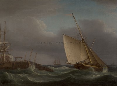 Lot 9 - ATTRIBUTED TO THOMAS WHITCOMBE (1763-1824) - STUDY OF A CUTTER LEAVING THE HARBOUR