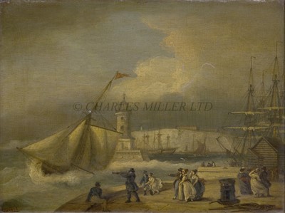 Lot 11 - THOMAS LUNY (BRITISH, 1759-1837) - A windy day at Ramsgate Harbour