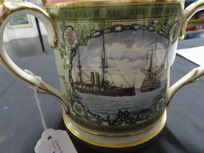 Lot 74 - A TRAFALGAR CENTENARY COPELAND SUBSCRIBER’S COPY LOVING CUP OR TYG, CIRCA 1905