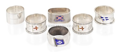 Lot 141 - SIX SILVER SHIPPING COMPANY NAPKIN RINGS