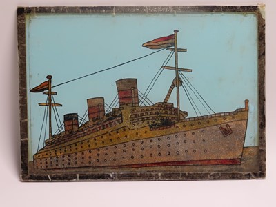 Lot 40 - A PAIR OF SOUVENIR REVERSE GLASS GLITTER PICTURES FOR THE R.M.S. QUEEN MARY, CIRCA 1936