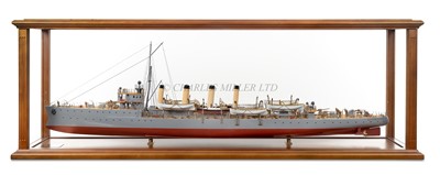 Lot 237 - A FINE AND DETAILED 1:67 SCALE BUILDER'S STYLE MODEL FOR THE SCOUT CRUISER H.M.S. ADVENTURE ORIGINALLY BUILT BY ARMSTRONG WHITWORTH, TYNE AND WEAR [1904]