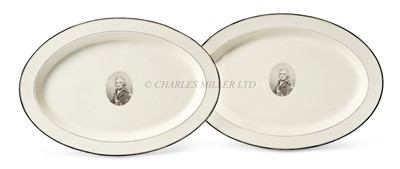 Lot 215 - A RARE AND IMPRESSIVE PAIR OF NELSON HERCULANEUM CREAMWARE PLATTERS, CIRCA 1805