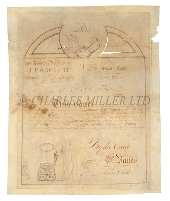 Lot 107 - ADMIRAL LORD NELSON’S GRANT TO THE FREEDOM OF IPSWICH, 1799
