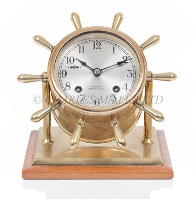 Lot 298 - A 20TH CENTURY SHIP'S BELL DESK CLOCK BY CHELSEA